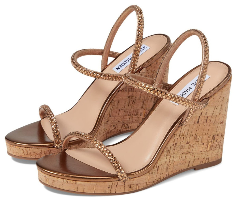 STEVE MADDEN Udell Morgan Rhinestone Wedge Sandals in Bronze 9.5 M